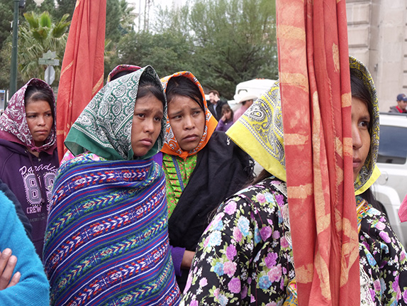 Tarahumara women protesting in Chihuahua, Mexico.